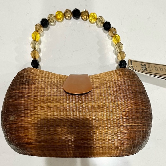 Le Sac Handmade Purse Buri palm tree rattan, straw cane woven style bag, NWT - Picture 4 of 13